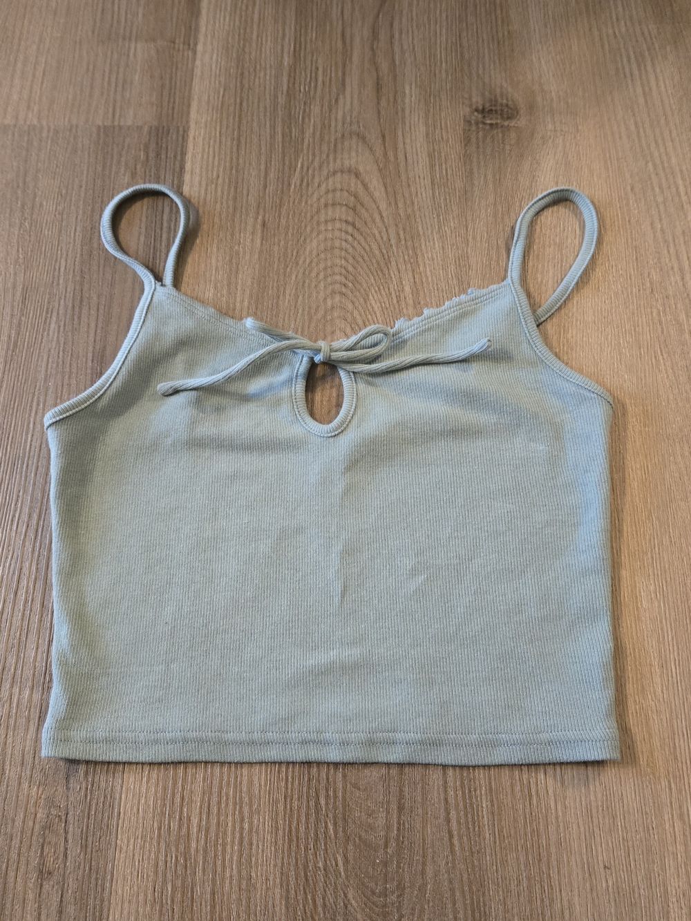 Me to We Sage Green Ribbed Tie-Front Crop Cami